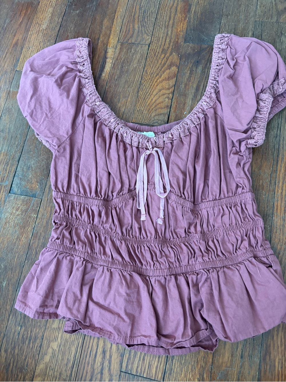 Smocked Peasant Blouse in Dusty Mauve